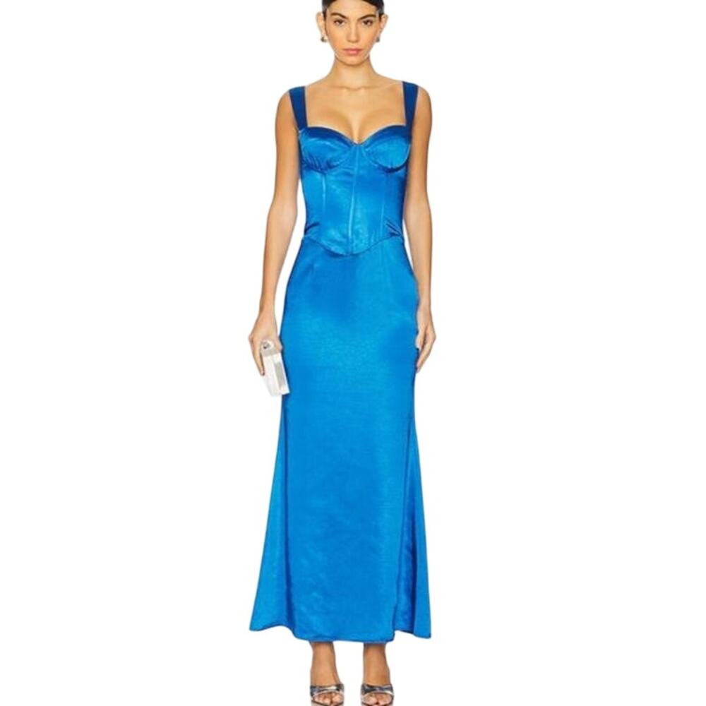 Runaway the Label Oura Maxi Dress in Cobalt Blue Satin, Bustier, REVOLVE, Large‎